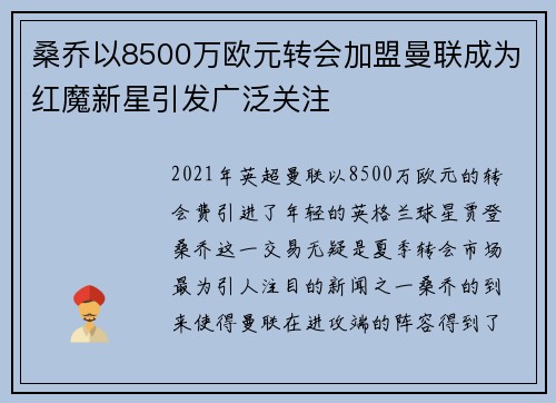 桑乔以8500万欧元转会加盟曼联成为红魔新星引发广泛关注